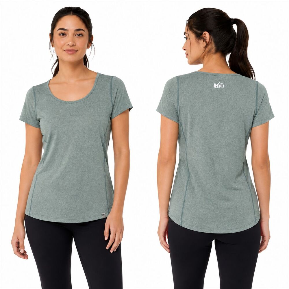 REI Co-Op Woman XL Active Performance Tee Sage Green Hiking Athletic Shirt